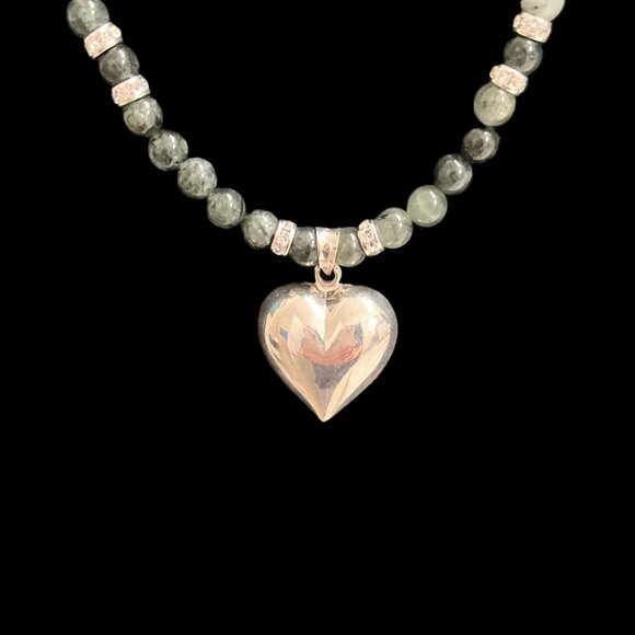 🆕 Green Tourmaline Rutilated Quartz Necklace & Earrings Set | 925 Puffy Hearts - Picture 4 of 5